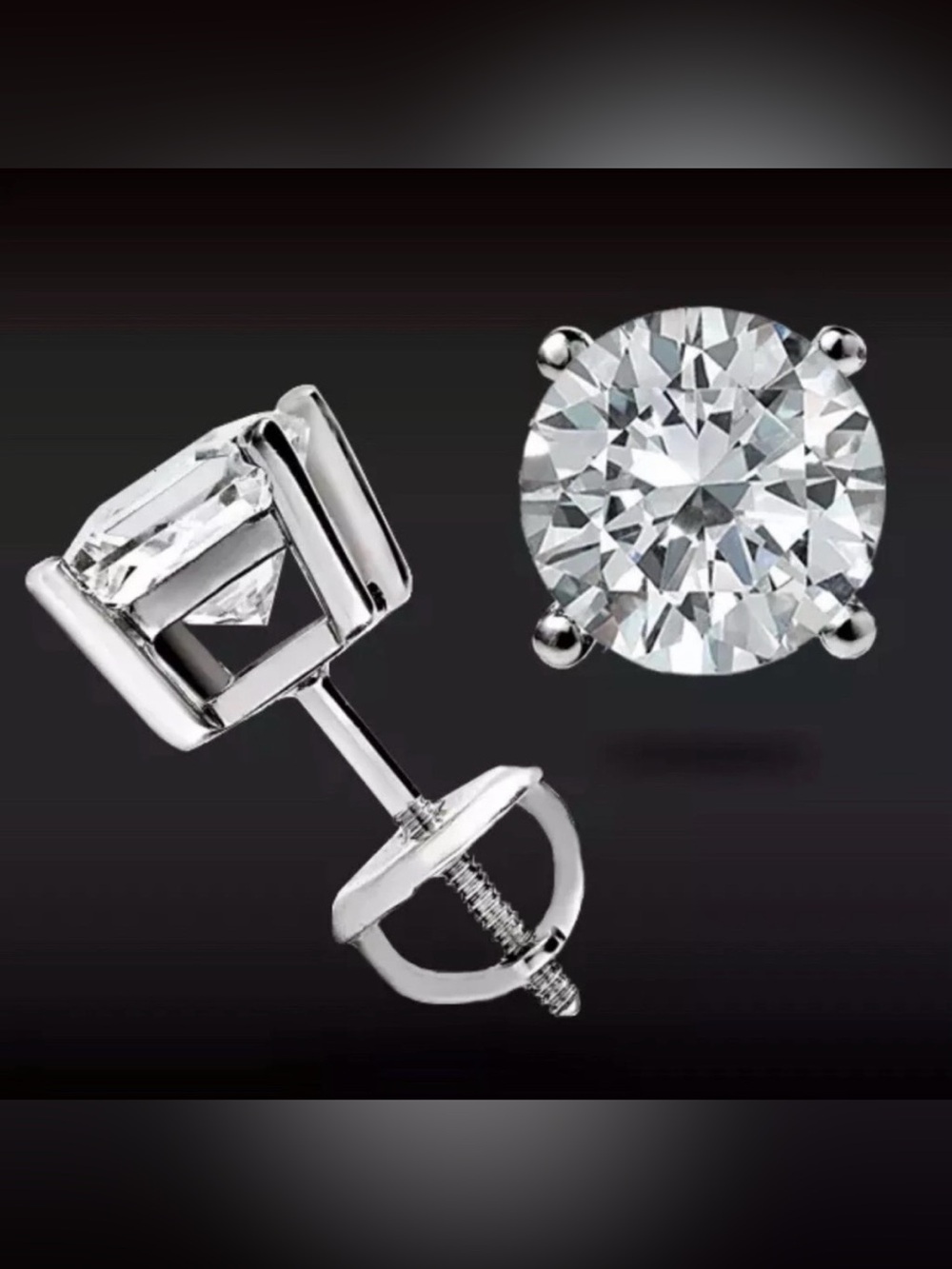 4 Ct Round Cut VVS1/D Certified Real Moissanite 14k White Gold Stud Earrings 8mm